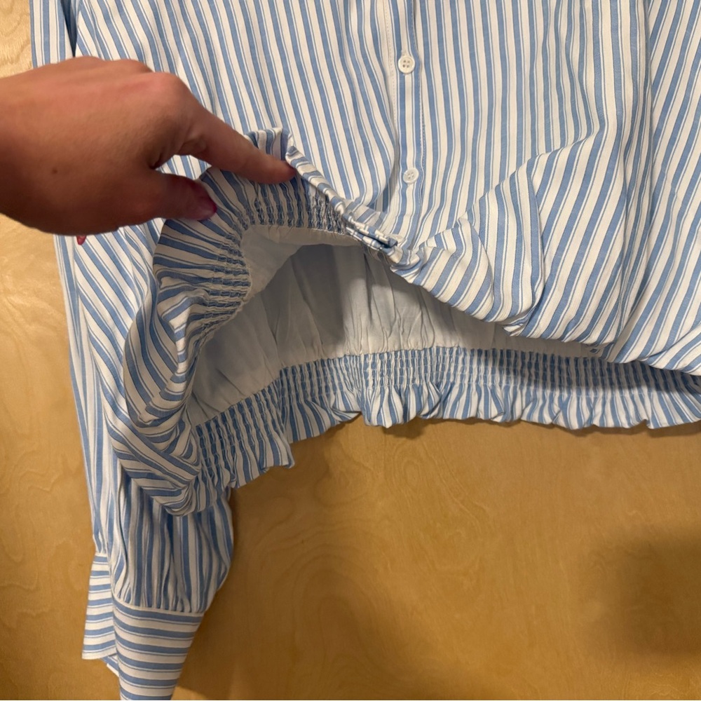 Aqua Striped Cropped Button-Down Bubble Shirt - image 6